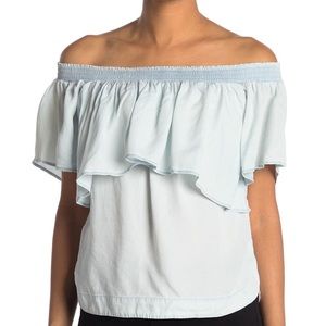 AllSaints Indigo Blue Bleach Sacha Off-Shoulder Top Sz M